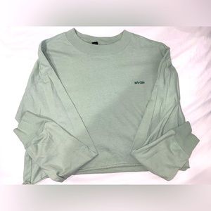 Cropped jade/sage long sleeve “90’s Girl” embroidery